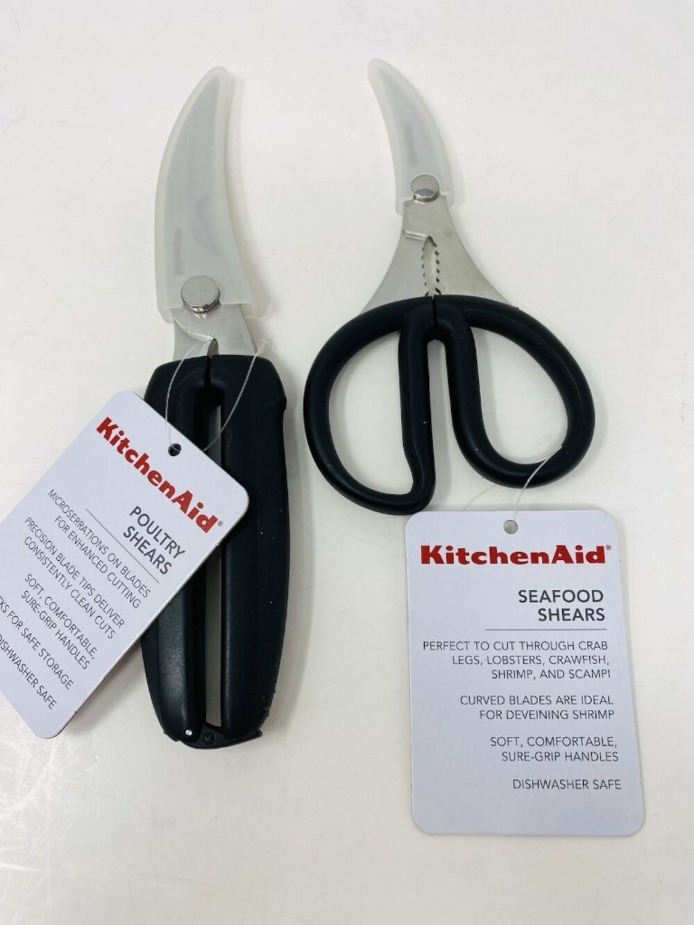 KitchenAid 2 Piece Set Poultry Shears and Seafood Shears Black Handles NEW